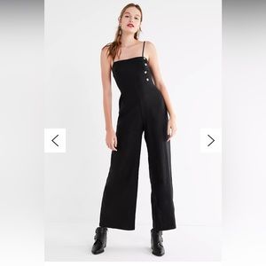 Urban Outfitters Linen Black Straight-Neck Button-Down Jumpsuit Size 4